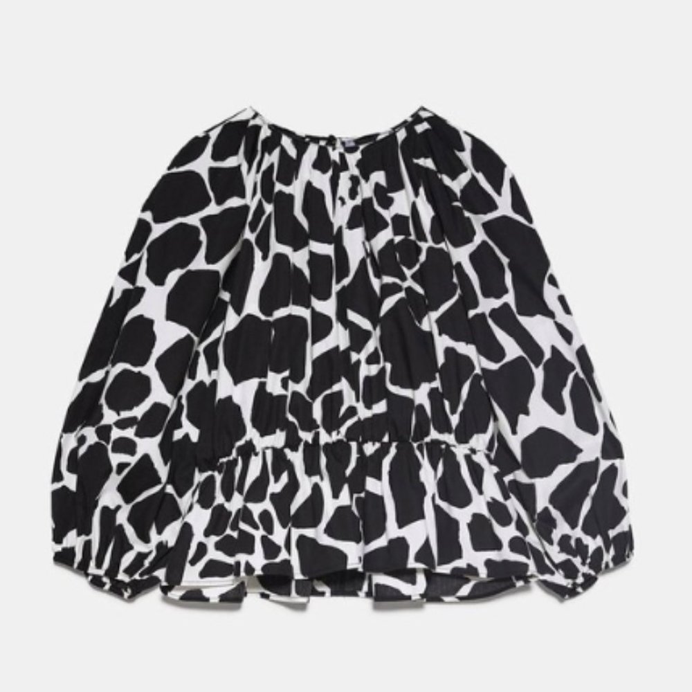 ZARA ANIMAL PRINT PEPLUM BLOUSE /